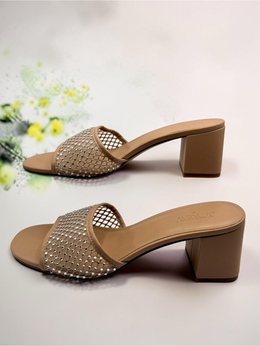 NWOT J.Crew Rhinestone Mesh Mule Heels Size 9 Nude Block Heel
